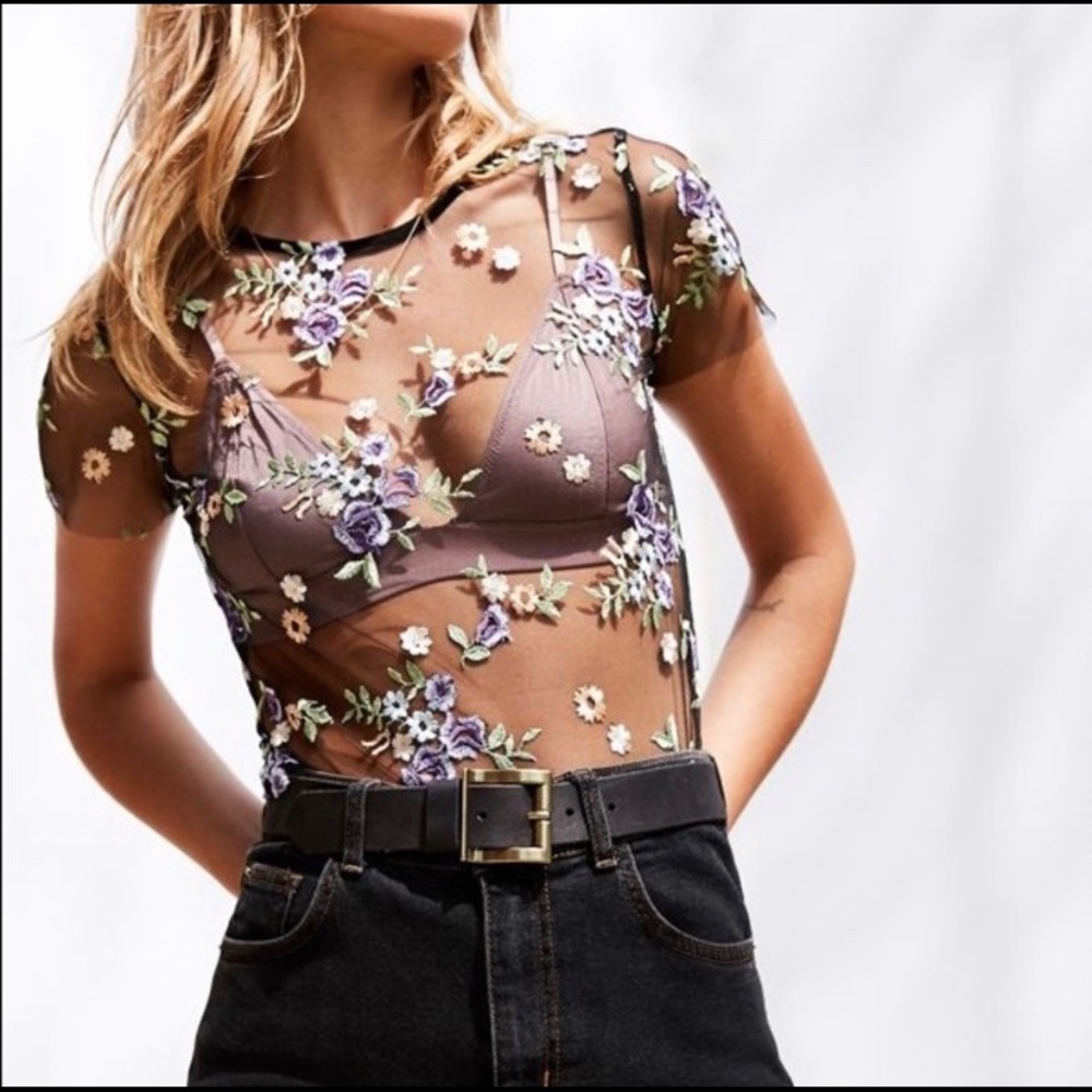 Floral mesh top